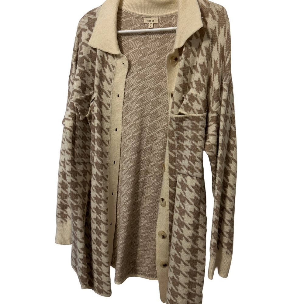 Chicwish Beige and Cream Houndstooth Cardigan